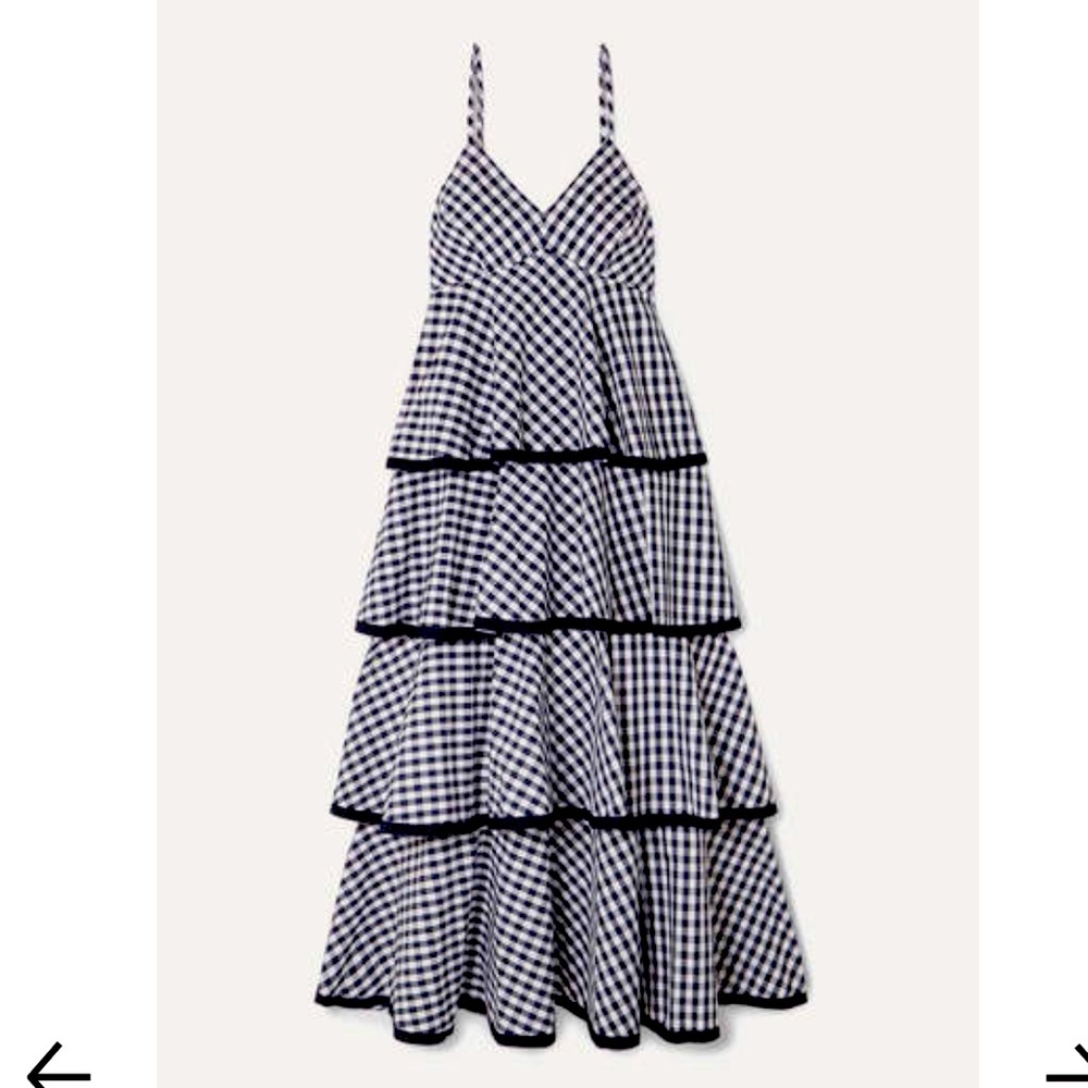 J. Crew Navy/Black Gingham Tiered Spaghetti Strap Midi/Maxi Dress (Size 12)